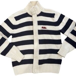 Vintage Ole Miss Rare Embroidered Cable Knit Jacket College Football Stripe Med